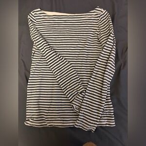 LOFT Gray and White Striped Long Sleeve Tee
